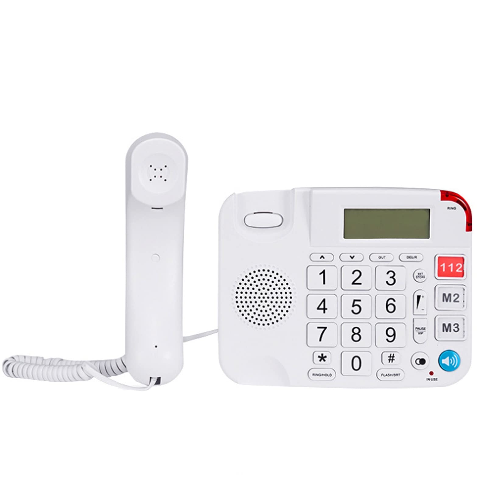 IBOWZ Telefono Fisso Telefono a Pulsanti Grandi per Anziani,Telefono Fisso con Filo,Funzione Sveglia,Funzione Vivavoce,Suono Chiaro,Perfetto per Gli Anziani,con Display ID chiamante Telefono Fisso