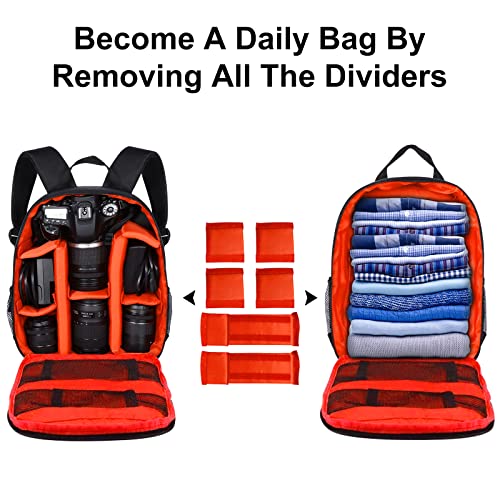 Valueqlo Camera Backpack, Dslr/Slr/Mirrorless Photographers Camera Bag, Multi-Functional Waterproof Camera Case For Women Men, With Canon/Nikon/Sony, Orange #TOP2