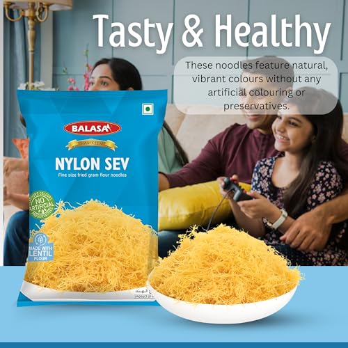Image of Balasa Nylon Sev Pack of 3 200g Each | Nylon Sev for Bhel | Namkeen Snacks | Sev for Poha, Chaat & Bhelpuri | No preservatives | Namkeen (3 Pack of 200 GM)