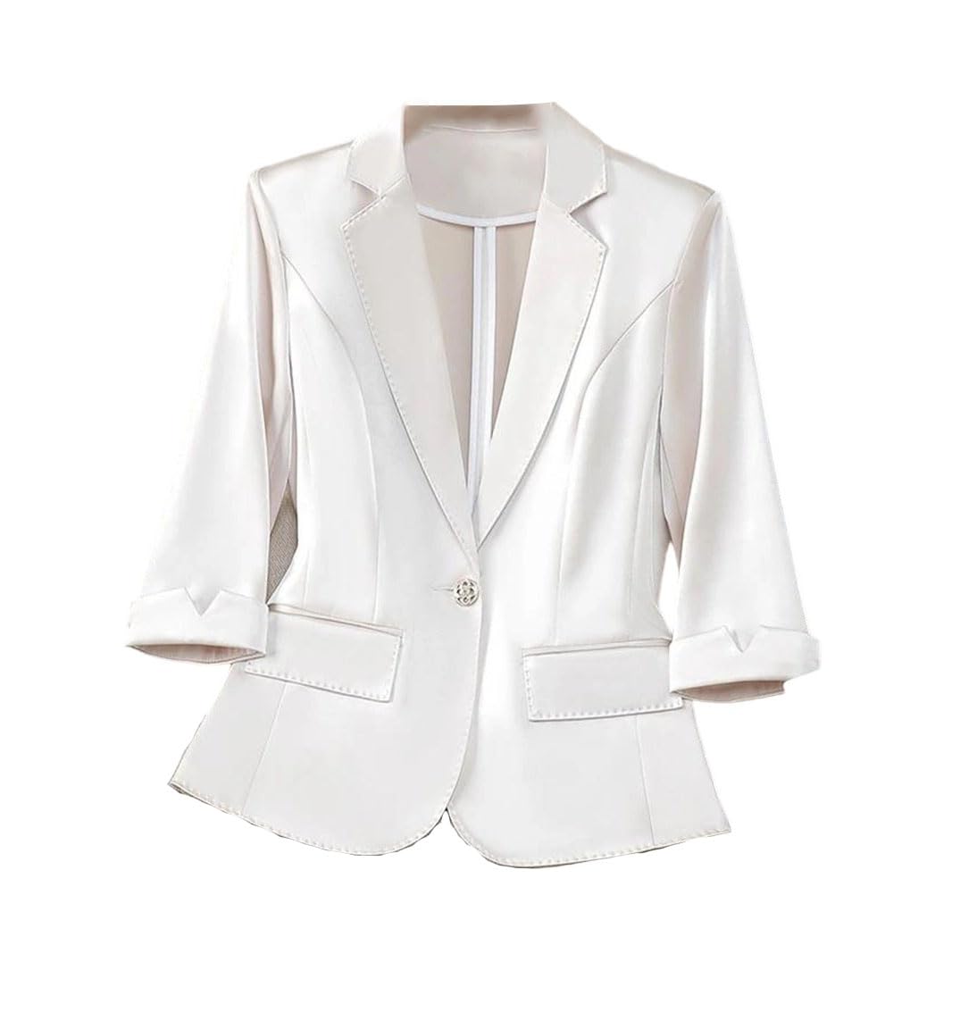 Womens Satin Three-Quarter Sleeve Single-Button Blazer Classic Everyday Outdoor Basic Blazer