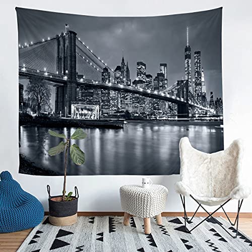 Homemissing - Arazzo da parete con ponte Brooklyn per bambini, motivo: New York, colore: bianco e nero, ideale per camera da letto e soggiorno, misura media 150 x 150 cm