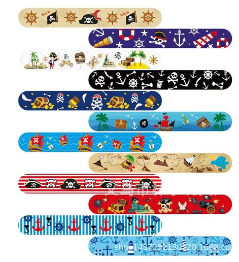 FINGOOO 24pcs Pirate Slap Bracelets for Kids, Snap Bands Pirate Party Favours, Loot Bag Fillers Adventure-Themed Gifts