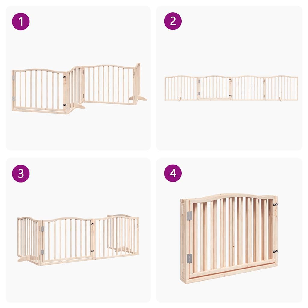 Puerta plegable para perros de madera de álamo de 320 cm con puerta, independiente, plegable, ideal como barrera, protección y seguridad para cachorros, perros, jardín, vivienda, interior y