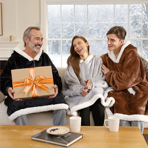 Image of Giggling Getup Wearable Blanket Hoodie for Women Men Gifts for Women Mom Wife Sherpa Fleece Hooded Blanket Sweatshirt Warm Cozy Sherpa Wearable Throw with Pocket & Sleeves for Adult Standard Caramel