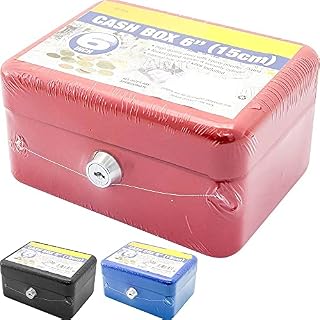 Homespired® Heavy Duty Steel Tin Cash Box Money Box - Locking Petty Cash Safe with Removable Coin Tray - Portable Cash Storage Box - Ideal for market Stalls, Stands, Home etc (6" (15cm))