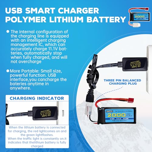 Batterie Lipo 3S 11.1V 2000mAh 35C avec prise T et chargeur USB pour drone