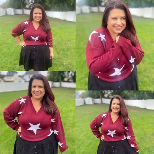 Image of RITERA Womens Plus Size Sweaters Star Long Sleeve Casual Patriotic Pullover Warm Jumper Knit Tops XL-5XL