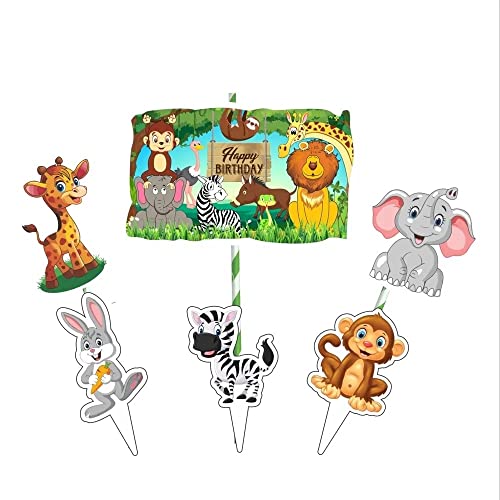 Image of 6 pcs Set of Animal Cake Topper Theme for Happy Birthday Cakes Cupcake Birthday party Decoration Baby Shower Party Decorating Items (Pack of 6, Multicolor)
