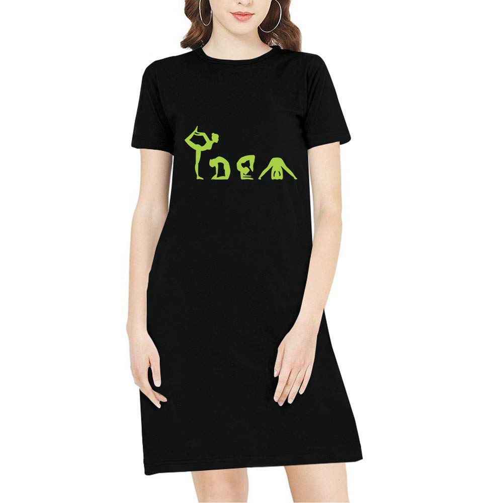 pooplu Women's Regular Fit Knee Length Vector Yoga Cotton Graphic Printed Round Neck Half Sleeves Multicolour Yoga Tshirt. One Piece, Knee Long, Three Fourth Tops, Pootlu Tees and Tshirts-picture-42