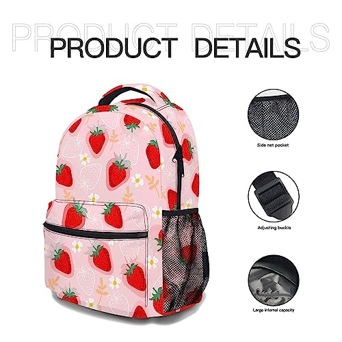 Cute Strawberry Backpack, Casual Lightweight Laptop Bag, Classic Shoulders Backpack Cool Daypack with Multiple Pockets (Strawberry & Daisy)3