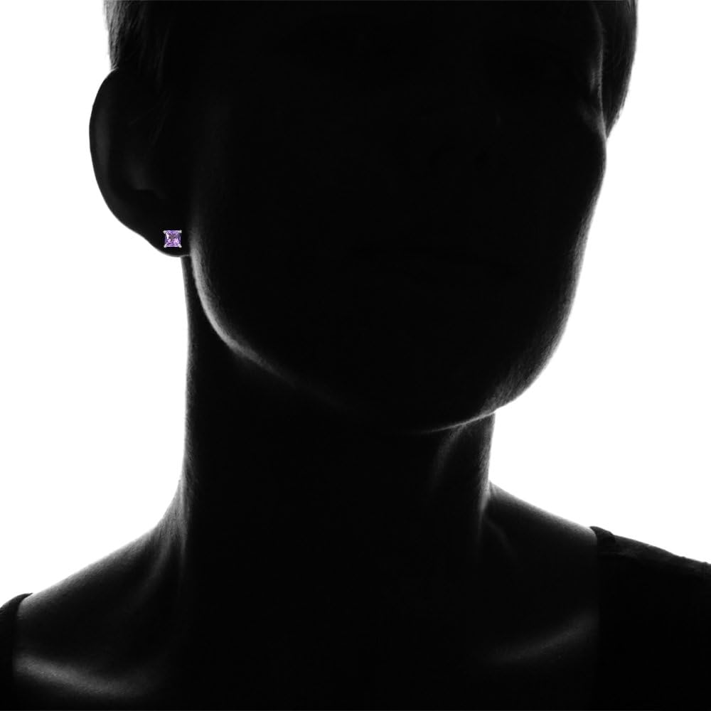 Sterling Silver Simulated Gemstone 5mm Princess-cut Stud Earrings