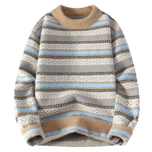 Mens & Womens Long Sleeve Stripe Color Block Patchwork Printed Cable Knit Sweaters Casual Oversized Sweater Pullovers