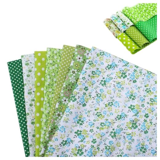 MSLSOZ Quadretti in cotone per trapuntatura, 50 x 50 cm, 7 pezzi, motivo patchwork verde, adatti per impionbatura patchwork e tessuti fatti a mano fai da te