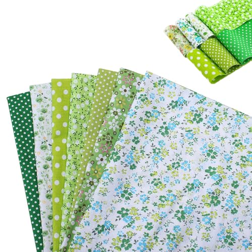 MSLSOZ Cuadrados de tela de algodón para acolchar, 50 x 50 cm, 7 piezas, patrón de patchwork verde