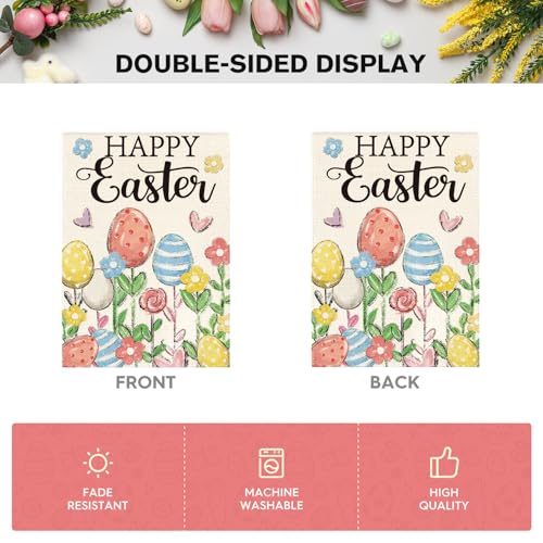Drapeau de maison de Pâques Happy Easter grand format extérieur fleurs et œufs