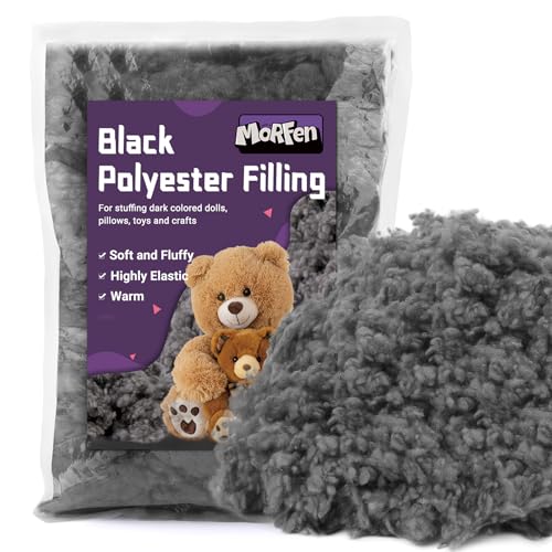 MORFEN 3.5Oz/100g Black Polyfill Stuffing for Crafts, Black Fiber Fill, Polyester Stuffing for Stuffed Animals, Heat Polyester Fiber Fill, Pillow Stuffing, Dark Grey Poly Filling Stuffing for Crochet