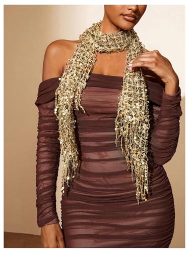 MakeMeChic Women's Sequin Sparkly Scarf Scarves Fringe Shawl and Wrap for Evening Dresses2