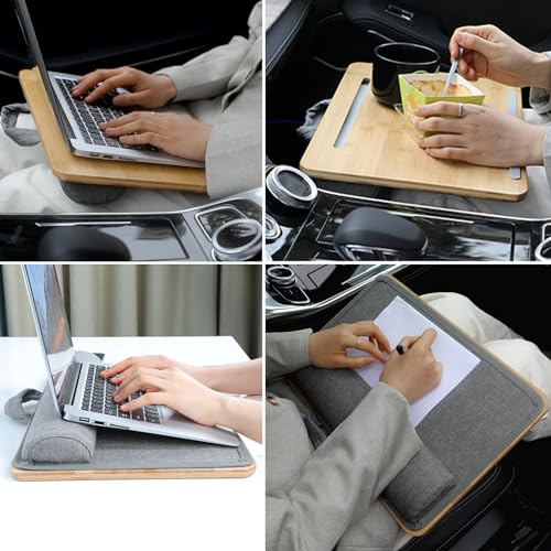 Base portátil de bambú para laptop con cojín y soporte para celular miniatura 6