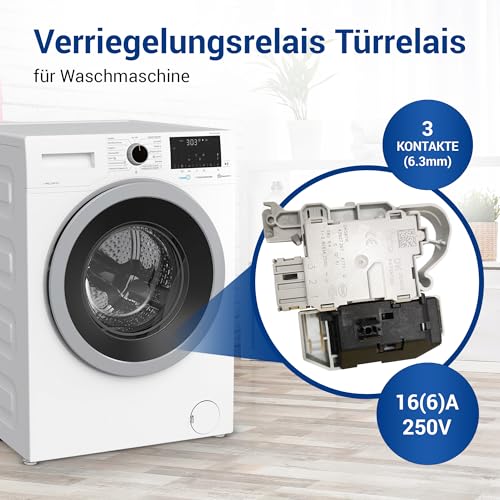 VIOKS Türverriegelung Ersatz für Bosch Siеmens Neff 00638259 Türschloss Verriegelungsrelais 3 x 6,3 mm AMP für iQ100 iQ300 iQ500 iQ700 VarioPerfect Logixx Waschmaschine Waschtrockner