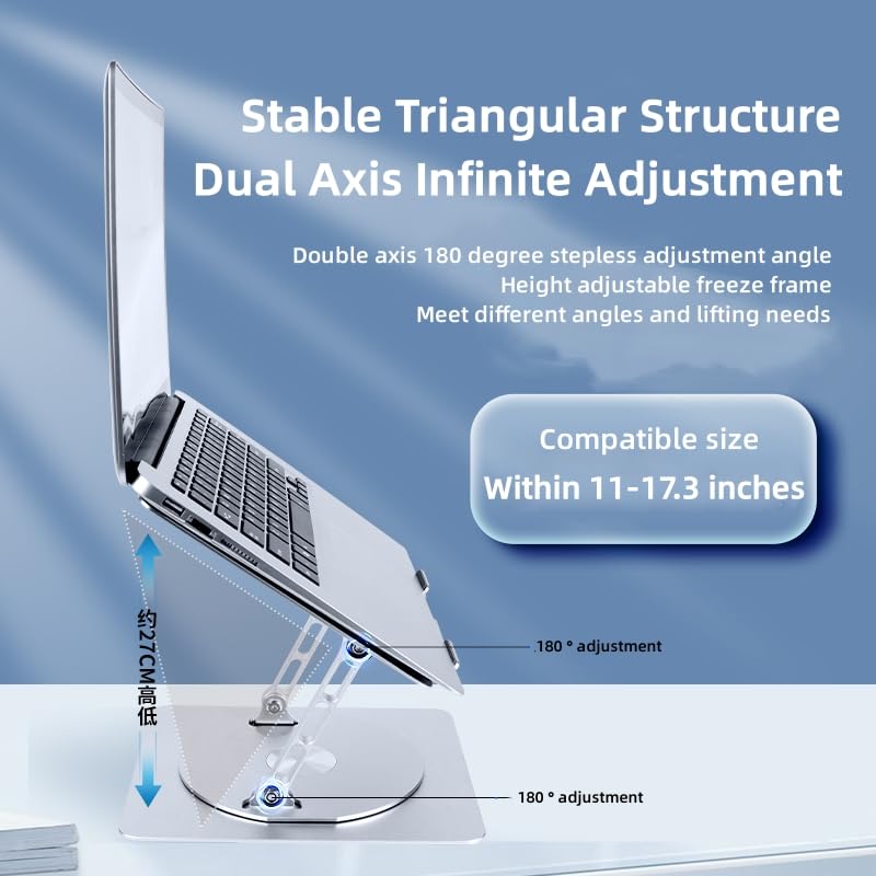 MOCA Laptop Stand for Desk, Adjustable Laptop Stand with 360° Rotating Base for MacBook, Hp, Xps, Acer & More Laptop Riser for Work,Portable Laptop Stand, fits for All 10-17" Laptop (Silver) 15