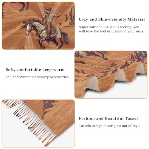 VIGTRO Cashmere Feel Women Wrap Pashmina Shawl Equestrian Rodeo Colorful, Male Cowboys Horses Winter Warm Long Scarf with Tassels for Evening Dress & Wedding3