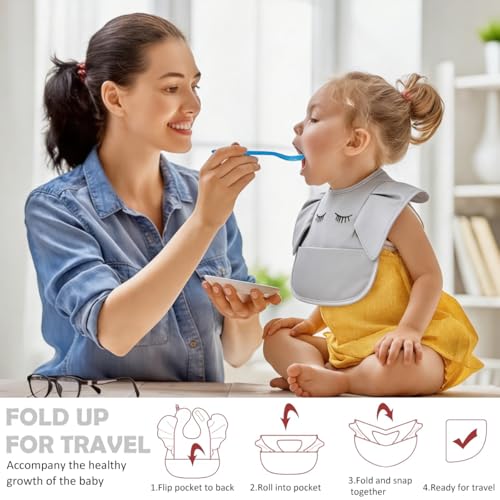 Image of SNOWIE SOFT Sleeved Bib Baby Bib with Pocket, Toddler Bib, Smock, Washable and Lightweight Waterproof Fabric, Fits Bibs for Baby 6 Months+