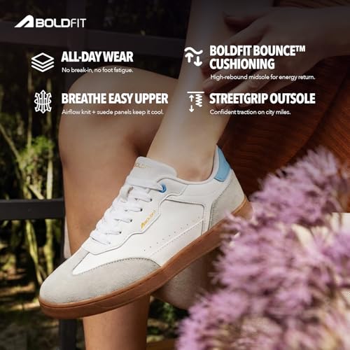 Image of Boldfit Sneakers for Woman Faux Leather Casual Shoes with Soft Cushion Insole, Lace-Up Eveyday Wear Footwear Women Sneakers Shoes Klunys Elite