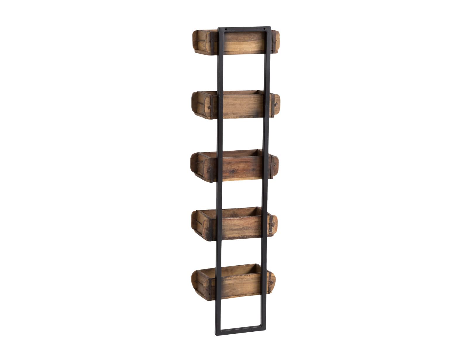 Woodkings Wandregal Ziegelform 5er Altholz Metall Wandderoration Aufbewahrungsbox Backsteinform rustikal mit Metallbeschlägen Holzbox Wandboard Shabby Geschenkidee Regal Gewürzregal