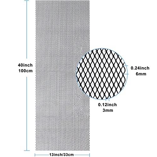 Universal Car Grill Mesh 40" X 13", Black-Painted Aluminum Alloy Automotive Grille Insert, Multifunctional Grille Mesh Roll (3 X 6Mm Rhombic Hole) #TOP1