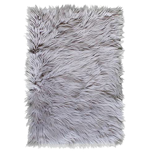 Super Area Rugs Ultra Soft & Fluffy Faux Sheepskin Rug, Gray 2 X 3 Feet Carpet For Bedroom Living Room #TOP20