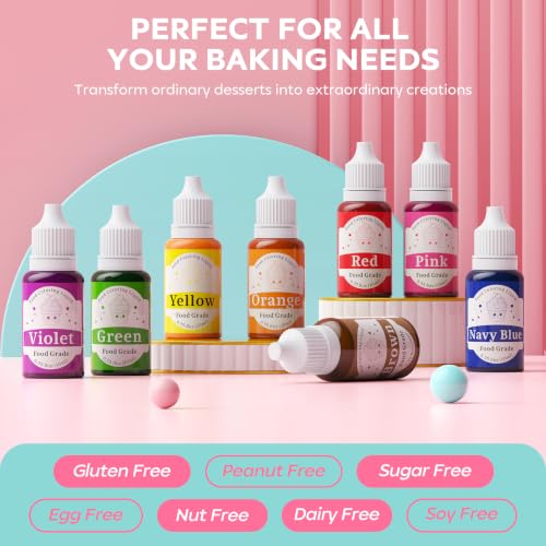 Image of Food Coloring Set - 8 Colors Liquid Edible Dye for Baking Cake Cookie 10ml