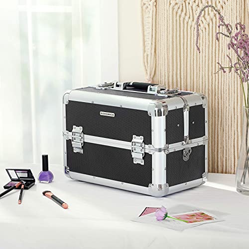 SONGMICS Kosmetikkoffer schminkkoffer XXL groß für Gepäck, Alu multikoffer etagenkoffer mit Tragegurt 36,5 x 21 x 25,7… – Bild 4