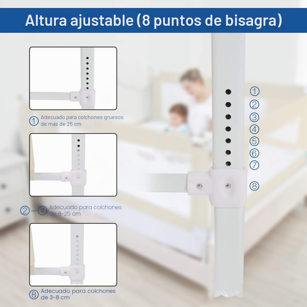 Ejoyous Barrera de Seguridad Plegable Ajustable para Cama Infantil, Rejilla para Cuna de bebé, Rejilla para protección contra caídas 1,5 m.