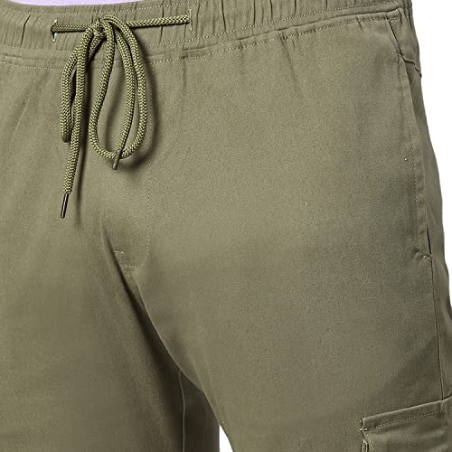 Image of Hubberholme Men's Regular Fit Cotton Trousers, Ankle Length Button & Drawstring Waist Cargo Chinos