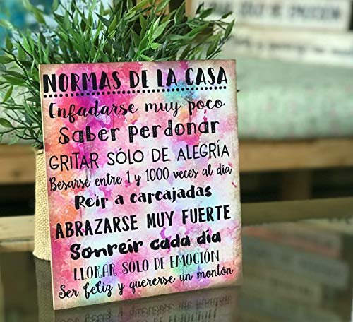 Cuadro de madera con frases y mensajes positivos e inspiradores"Normas de la...