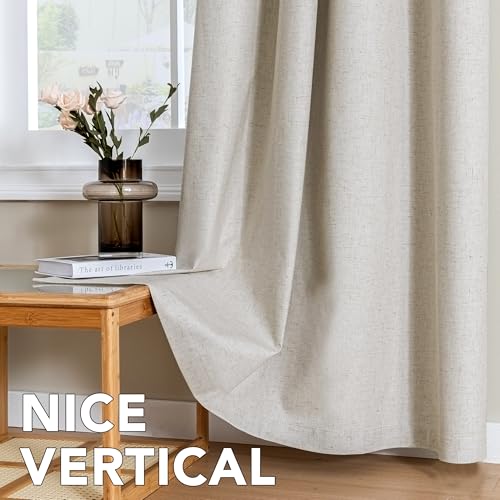 Image of H.VERSAILTEX Linen Curtains 100% Blackout Curtains for Bedroom 102 inch Long Full Light Blocking Nature Linen Blended Window Curtains for Living Room Nickel Grommet (2 Panels, Heathered Linen)
