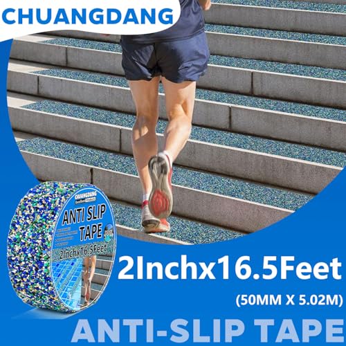 Image of Blue Rubber Anti Slip Tape 2Inchx16.5Feet,Blue Non Slip Tape for Pool,Stair Steps,Bathroom,Trails,tub,Boats,ramp,Stairs Grip Tape,No Skid, High Traction Friction