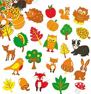 Baker Ross EF862 Woodland Friends Foam Stickers, Puffy Scrapbook Stickers in Fun Foam Shapes (Pack of 100)