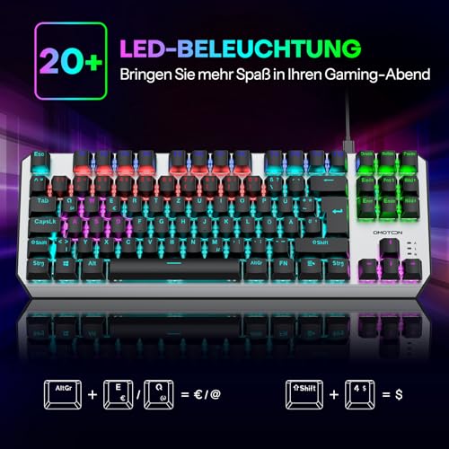 OMOTON Mechanische Gaming Tastatur mit Roten Schaltern(Linear), 80% TKL, QWERTZ Keyboard, Schnelle Reaktion, Anti-Ghosting, 20 LED Beleuchtung, Tastatur für PC/Windows/PS4, ISO-DE – Bild 5