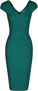 Women's 1950's Vintage V Neck Ruched Sheath Formal Pencil Dress - Buy now