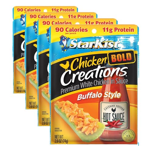 Image of StarKist Chicken Creations BOLD Buffalo Style Pouch (2.6 oz - 4 Pack) Fully Cooked High Protein White Meat, Gluten Free, No Draining, Ready to Eat for Salad and Sandwiches