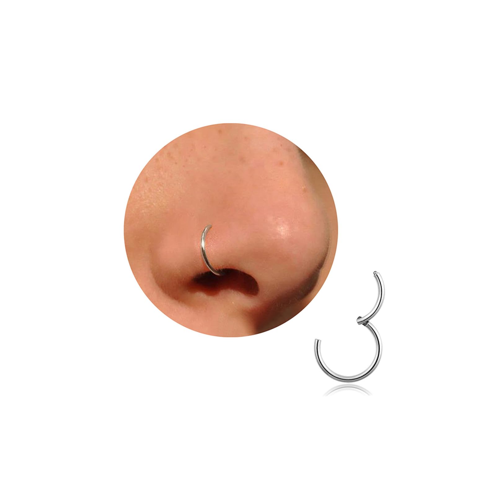 Nasenring Gold Silber dünn Nasenpiercing Ring Titan für Damen Herren 20G 18G 16G Septum Tragus Conch Ohrringe Lippenpiercing Nasen Piercing Ringe Schmuck 6mm/7mm/8mm/9mm/10mm (Silbern-20g, 8mm)