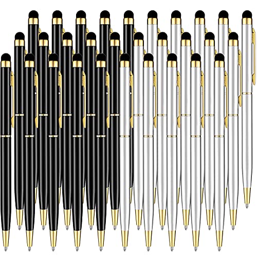 30 Pieces Stylus Pens Capacitive Stylus Ballpoint Pen 2 in 1 Stylus Pens Universal Ballpoint Touch Pens for Touching Screens Phone Tablet Computers (2 Colors)