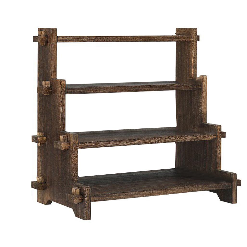 QDZC Multi-Layer Coffee Mug Display Rack Vintage Farmhouse Style Countertop Spice Jar Organizer Small Cup Holder Kitchen Storage Shelf for Home Office Home Furnishing 4Tier