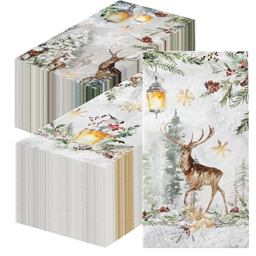 Christmas Paper Napkins,40pcs Disposable Deer Napkins Winter Paper Hand Towels for Bathroom Winter Reindeer Napkins Christmas Holiday Decorations