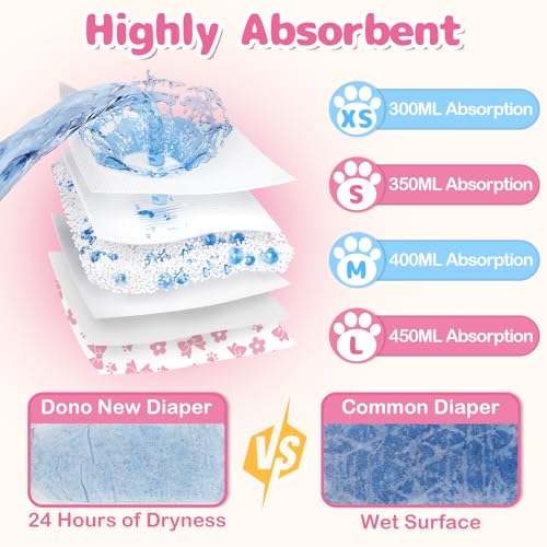 Image of Dono Disposable Pull It Up Female Dog Diapers, 360 Stretchy Waist Puppy Diapers, Super-Absorbent Doggie Diapers with Rapid-Dry Technology Leak-Proof Design for Doggy in Heat Period, M 60 Pcs