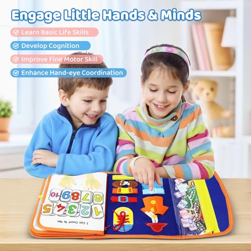 Busy Board Montessori Toys for Toddler,Busy Book - Sensory Preschool Learning Activities Educational Toys with Fine Motor Skills,Gift for Boys Girls,Travel Essentials for Plane Car (Blue)