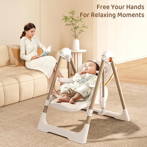 Image of StarAndDaisy Galaxy 2 in1 Rocking Baby High Chair for Boys and Girls Dining Chair 4 Level Reclining Position, Adjustable Height, Locking Wheels, 5 Point Safety Belt (Grey)