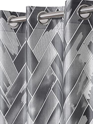 Image of Home Sizzler 1 Piece Geometrical Panel Eyelet Polyester Long Door Curtain - 9 Feet, Grey