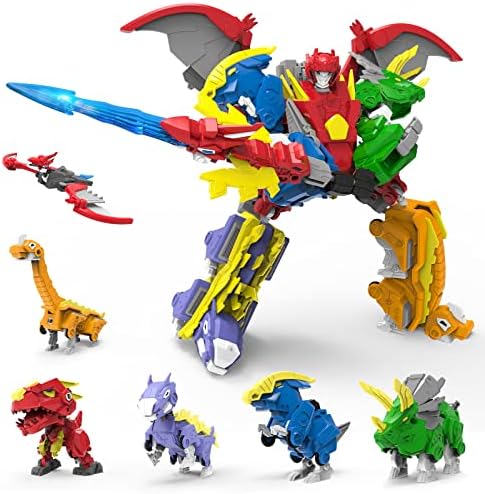 STOULKD Dinosaur Toys Robot Action Figures Deformation 6-in-1 Dragon Take Apart Toys for Boys and Girls Ages 6-12